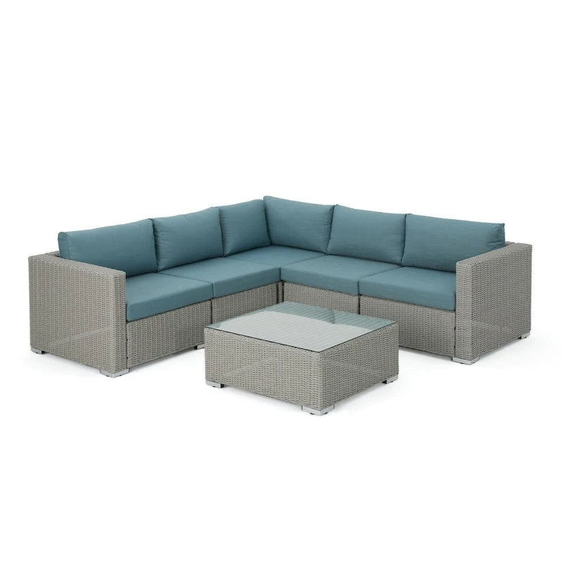 Ensemble de mobilier d'extérieur de sectionnel 6 pièces en osier avec coussins Santa Rosa par Christopher Knight Home