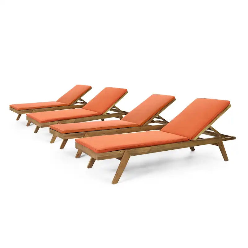 Chaise longue d'extérieur Caily en bois d'acacia avec coussins par Christopher Knight Home
