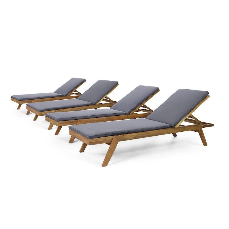 Chaise longue d'extérieur Caily en bois d'acacia avec coussins par Christopher Knight Home
