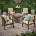 Ensemble de discussion de table de cheminée en osier d'extérieur Keana 5 pièces par Christopher Knight Home