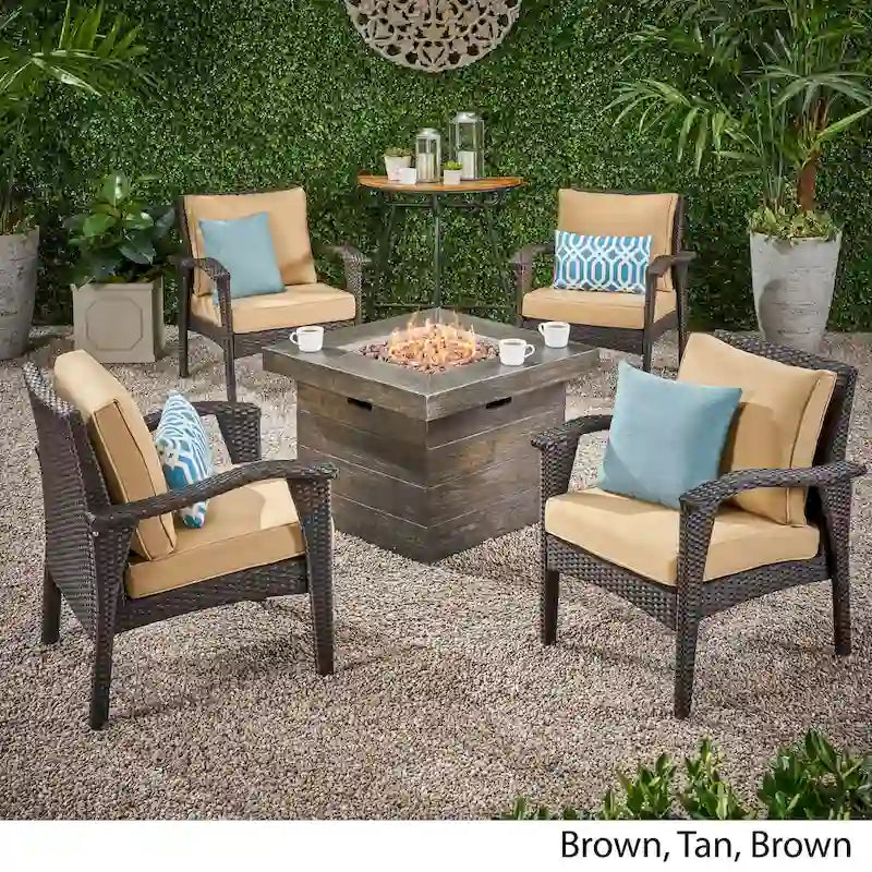 Ensemble de discussion de table de cheminée en osier d'extérieur Keana 5 pièces par Christopher Knight Home
