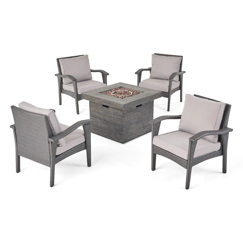 Ensemble de discussion de table de cheminée en osier d'extérieur Keana 5 pièces par Christopher Knight Home