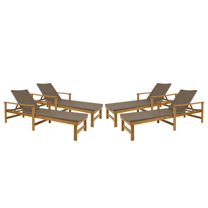 Chaise longue de jardin rustique en bois d'acacia Hampton avec assise en osier (lot de 4) par Christopher Knight Home