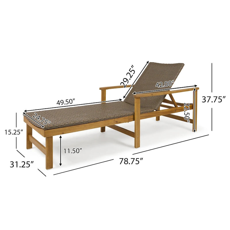Chaise longue de jardin rustique en bois d'acacia Hampton avec assise en osier (lot de 4) par Christopher Knight Home