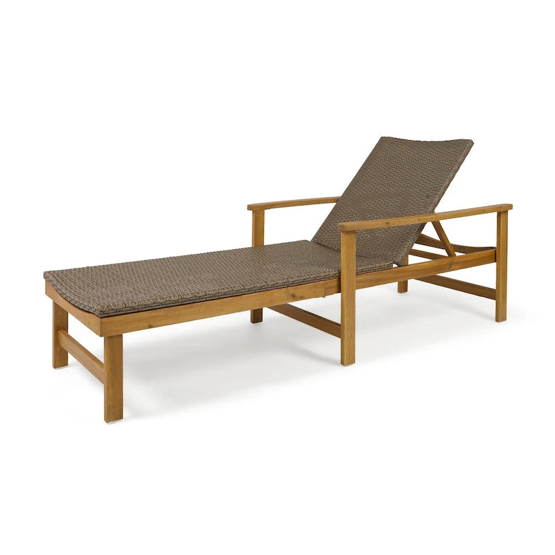Chaise longue de jardin rustique en bois d'acacia Hampton avec assise en osier (lot de 4) par Christopher Knight Home