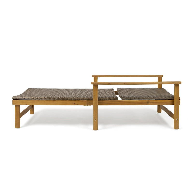 Chaise longue de jardin rustique en bois d'acacia Hampton avec assise en osier (lot de 4) par Christopher Knight Home
