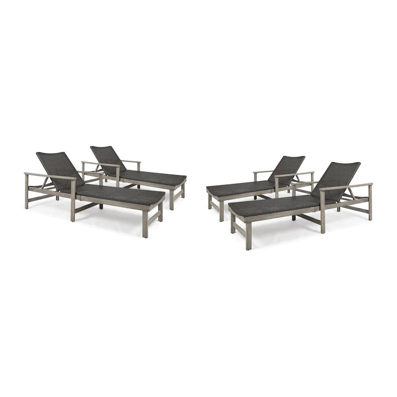 Chaise longue de jardin rustique en bois d'acacia Hampton avec assise en osier (lot de 4) par Christopher Knight Home