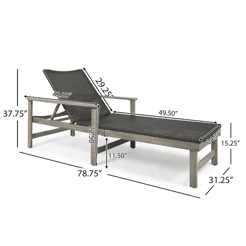 Chaise longue de jardin rustique en bois d'acacia Hampton avec assise en osier (lot de 4) par Christopher Knight Home