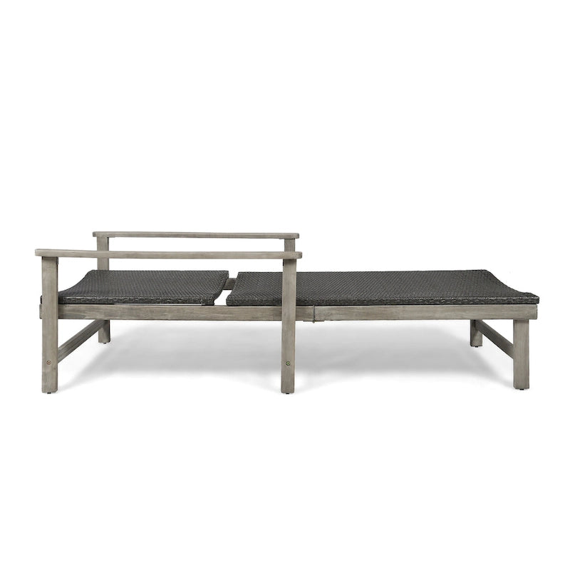 Chaise longue de jardin rustique en bois d'acacia Hampton avec assise en osier (lot de 4) par Christopher Knight Home
