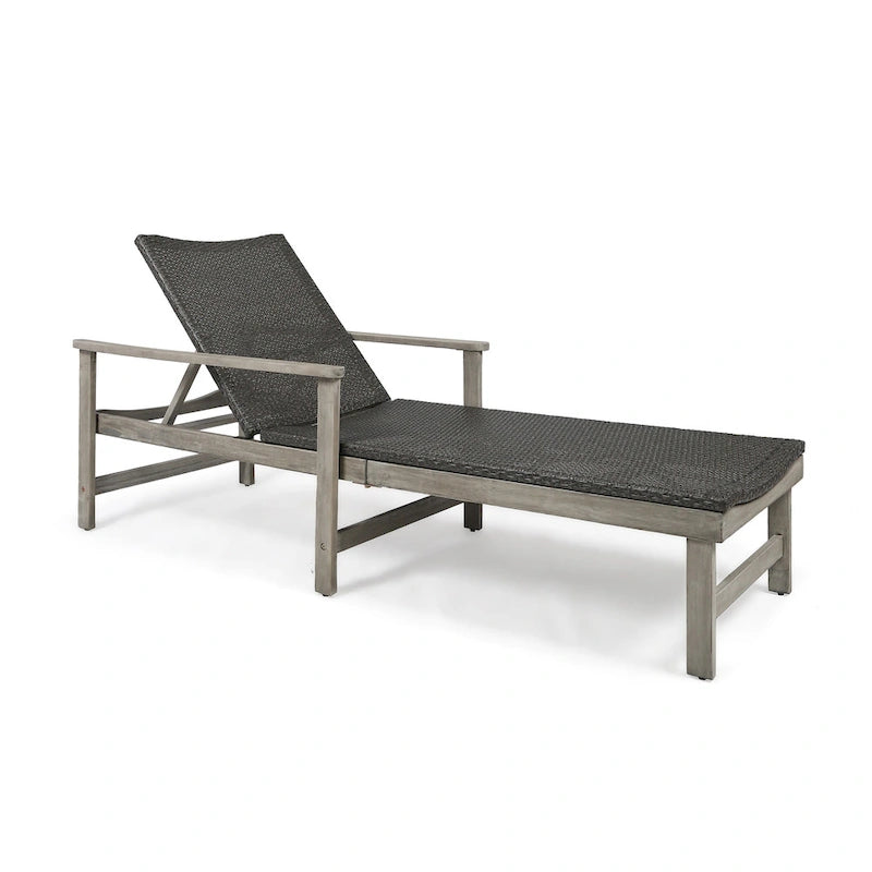 Chaise longue de jardin rustique en bois d'acacia Hampton avec assise en osier (lot de 4) par Christopher Knight Home