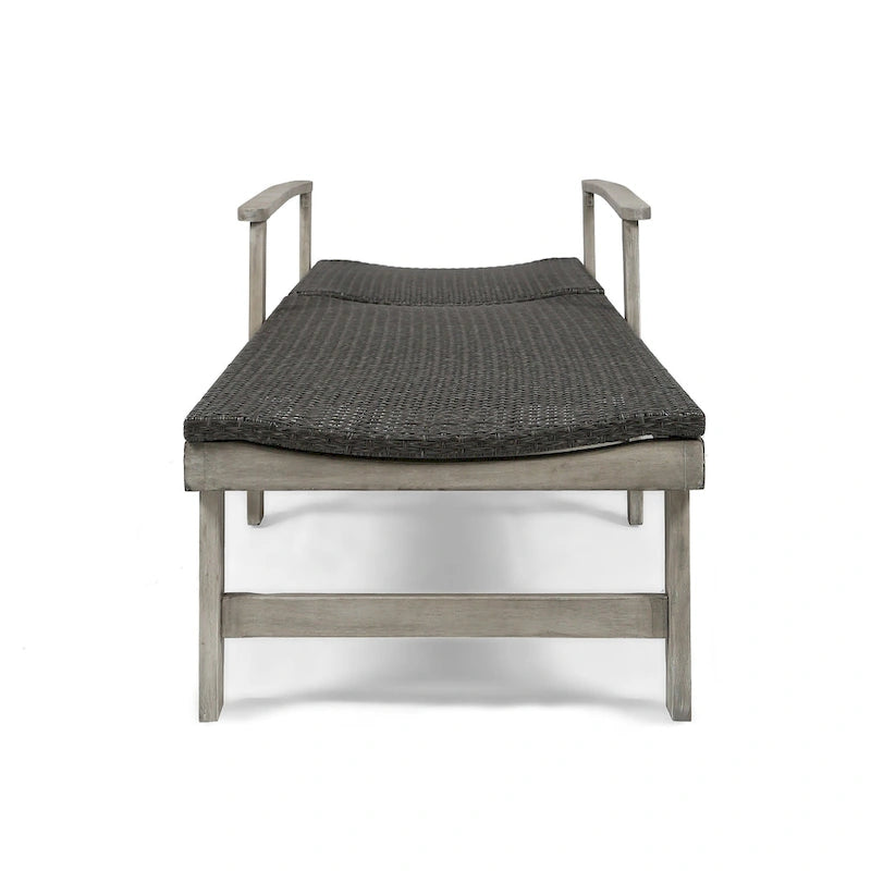 Chaise longue de jardin rustique en bois d'acacia Hampton avec assise en osier (lot de 4) par Christopher Knight Home