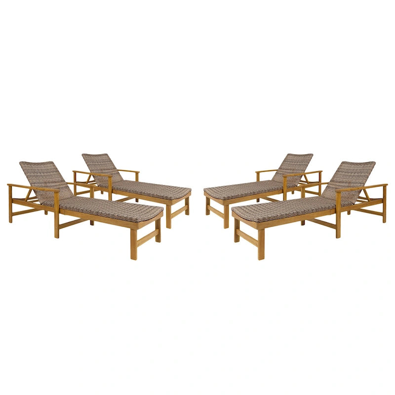 Chaise longue de jardin rustique en bois d'acacia Hampton avec assise en osier (lot de 4) par Christopher Knight Home