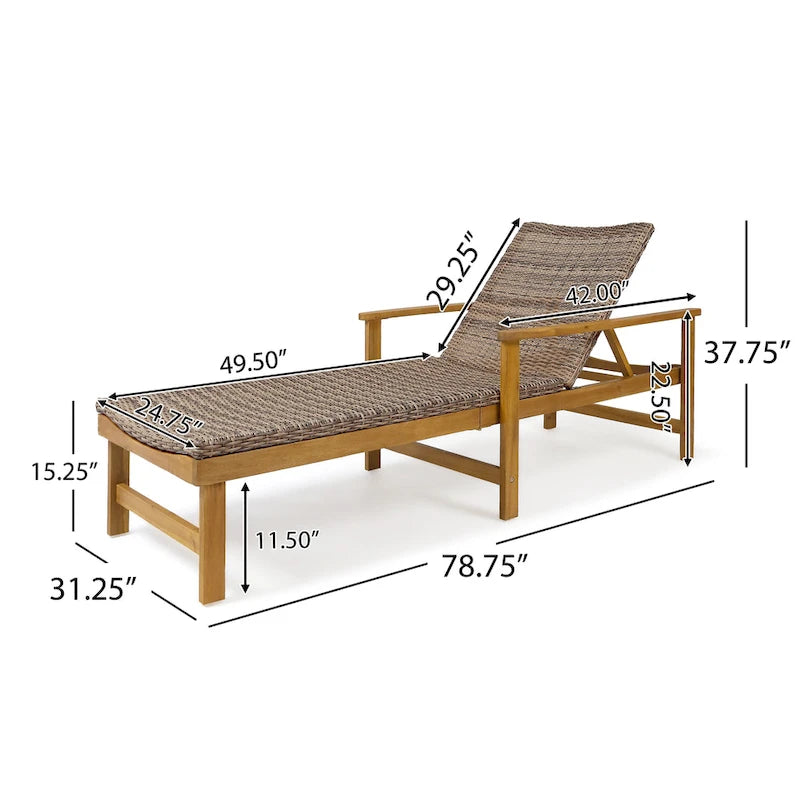 Chaise longue de jardin rustique en bois d'acacia Hampton avec assise en osier (lot de 4) par Christopher Knight Home