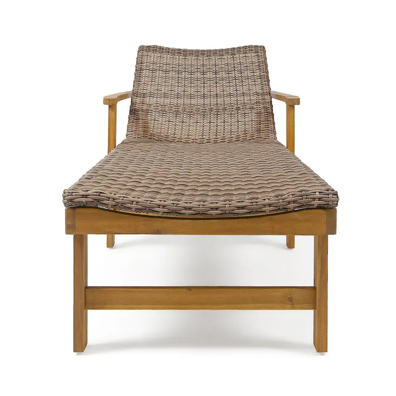 Chaise longue de jardin rustique en bois d'acacia Hampton avec assise en osier (lot de 4) par Christopher Knight Home