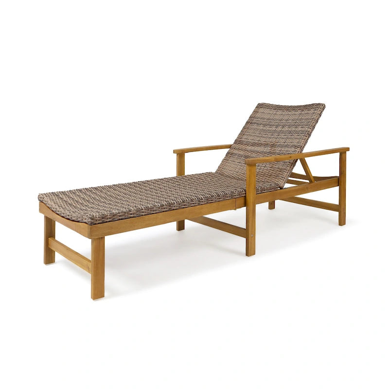 Chaise longue de jardin rustique en bois d'acacia Hampton avec assise en osier (lot de 4) par Christopher Knight Home