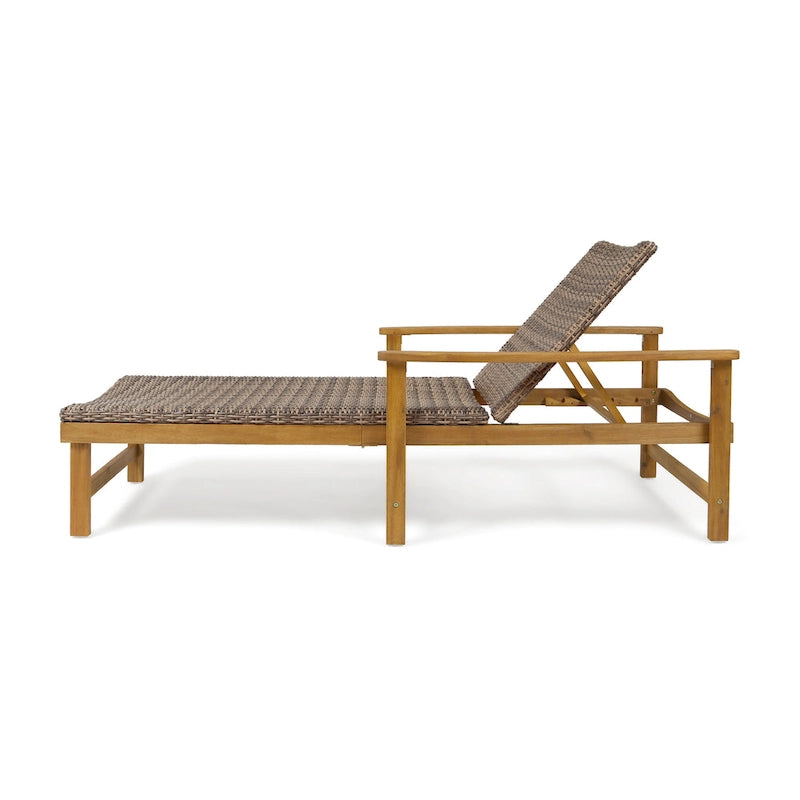 Chaise longue de jardin rustique en bois d'acacia Hampton avec assise en osier (lot de 4) par Christopher Knight Home