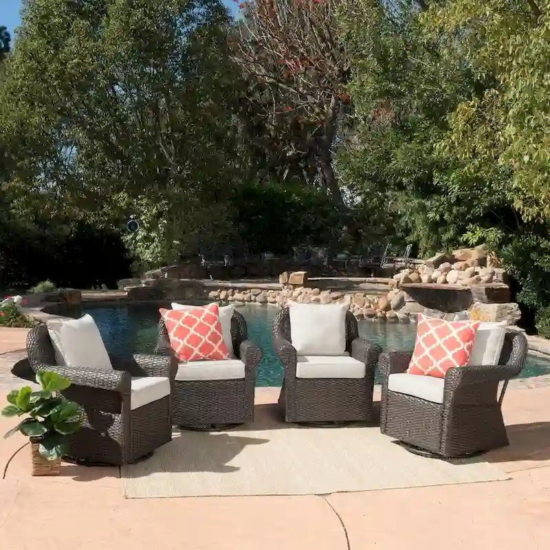 Fauteuil à bascule pivotant en osier d'extérieur Amaya avec coussin (lot de 4) par Christopher Knight Home