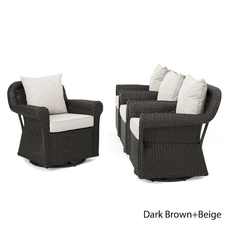 Fauteuil à bascule pivotant en osier d'extérieur Amaya avec coussin (lot de 4) par Christopher Knight Home