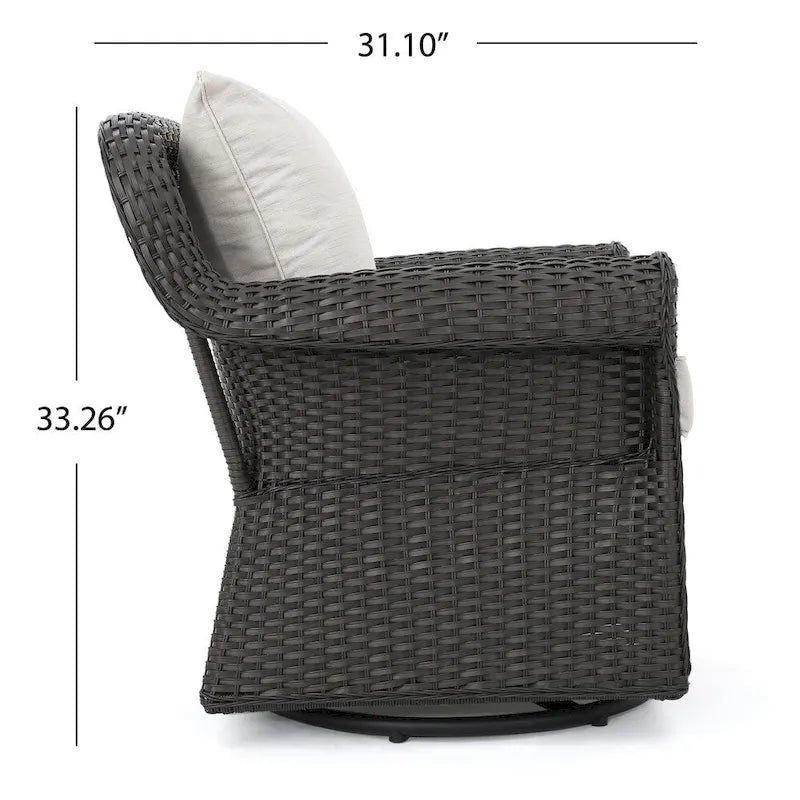 Fauteuil à bascule pivotant en osier d'extérieur Amaya avec coussin (lot de 4) par Christopher Knight Home
