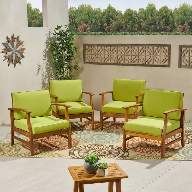 Fauteuil de club Perla d'extérieur en bois d'acacia avec coussin (lot de 4) par Christopher Knight Home