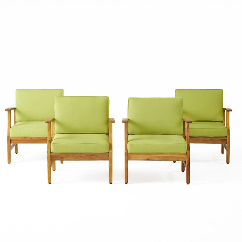Fauteuil de club Perla d'extérieur en bois d'acacia avec coussin (lot de 4) par Christopher Knight Home