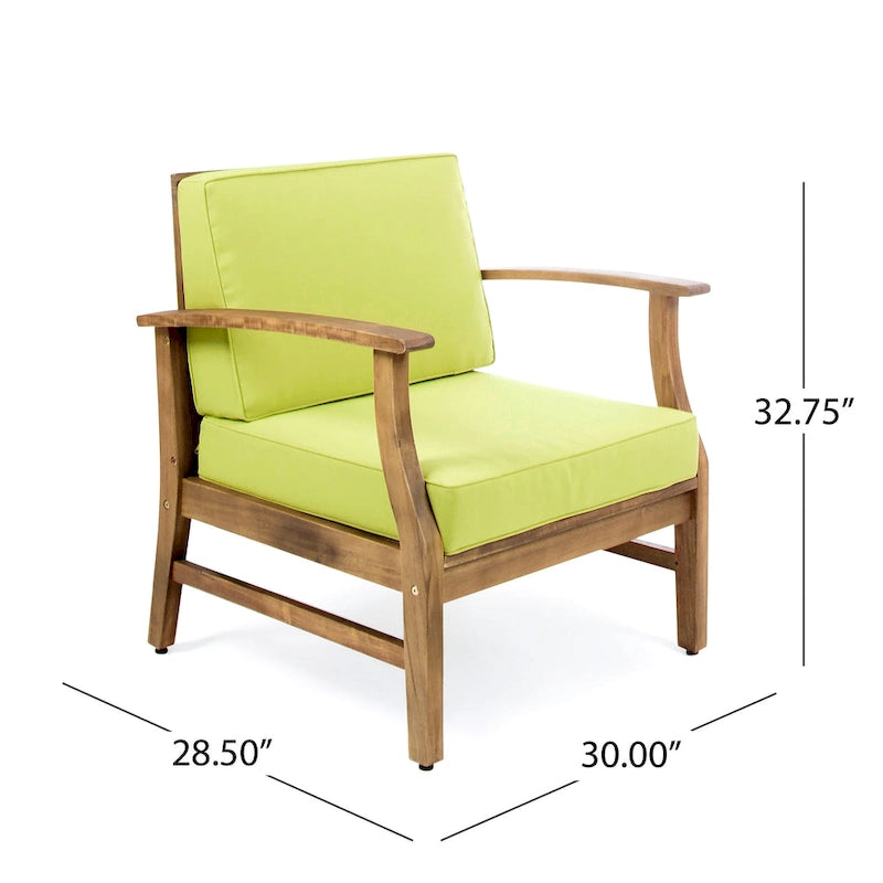 Fauteuil de club Perla d'extérieur en bois d'acacia avec coussin (lot de 4) par Christopher Knight Home