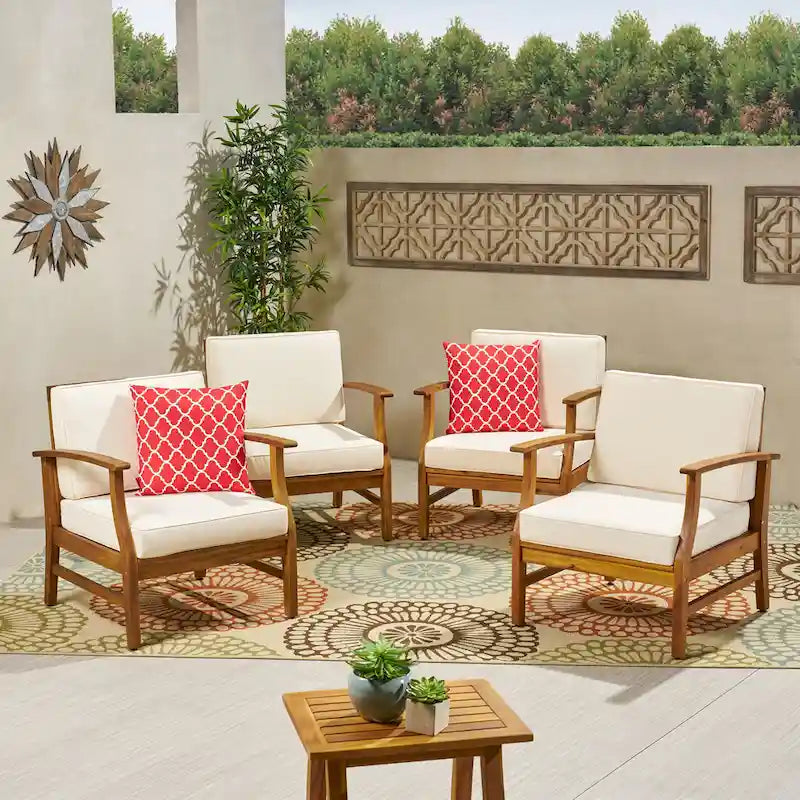 Fauteuil de club Perla d'extérieur en bois d'acacia avec coussin (lot de 4) par Christopher Knight Home