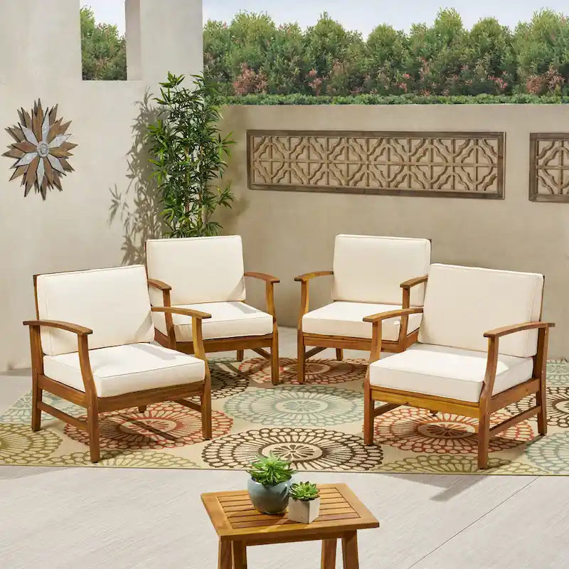 Fauteuil de club Perla d'extérieur en bois d'acacia avec coussin (lot de 4) par Christopher Knight Home