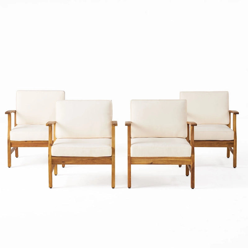 Fauteuil de club Perla d'extérieur en bois d'acacia avec coussin (lot de 4) par Christopher Knight Home