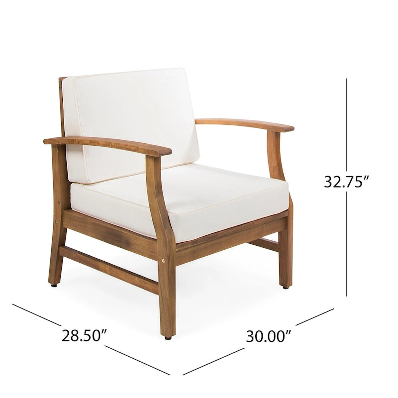 Fauteuil de club Perla d'extérieur en bois d'acacia avec coussin (lot de 4) par Christopher Knight Home