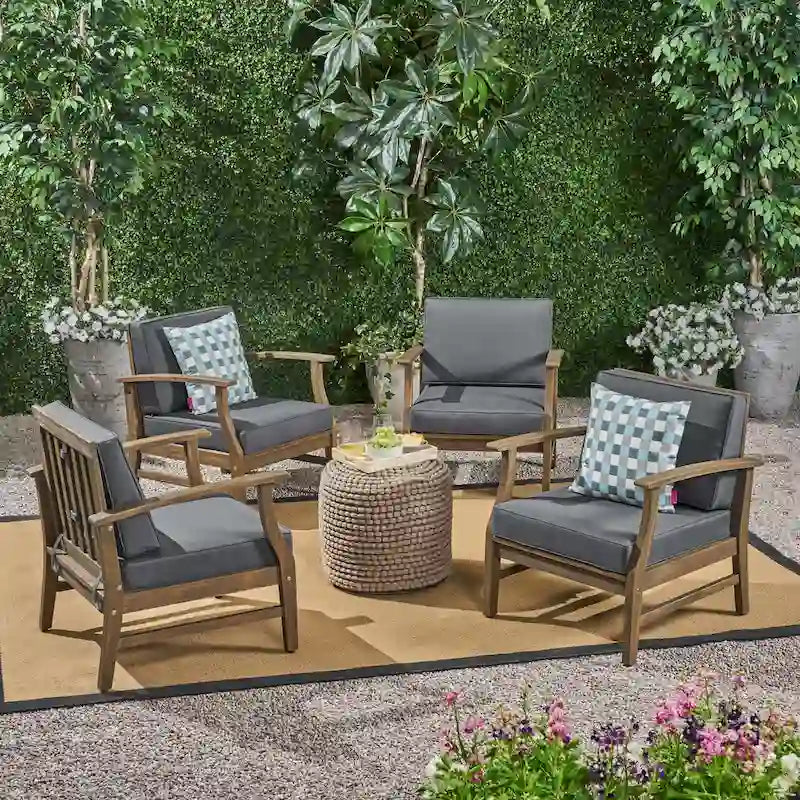 Fauteuil de club Perla d'extérieur en bois d'acacia avec coussin (lot de 4) par Christopher Knight Home