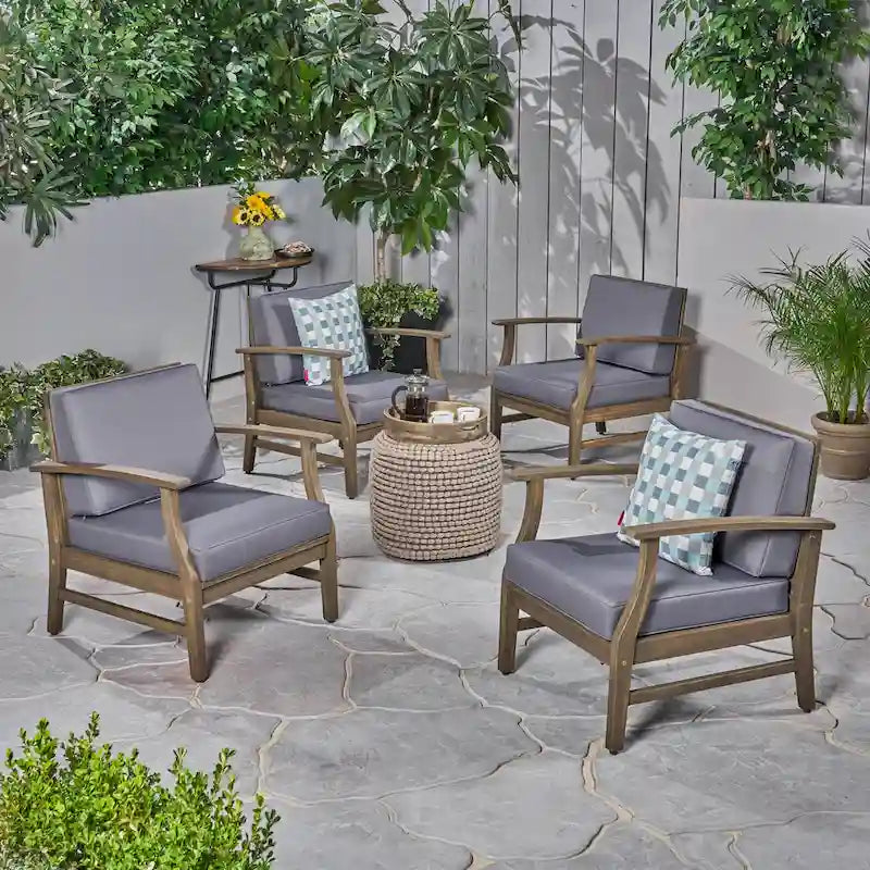 Fauteuil de club Perla d'extérieur en bois d'acacia avec coussin (lot de 4) par Christopher Knight Home