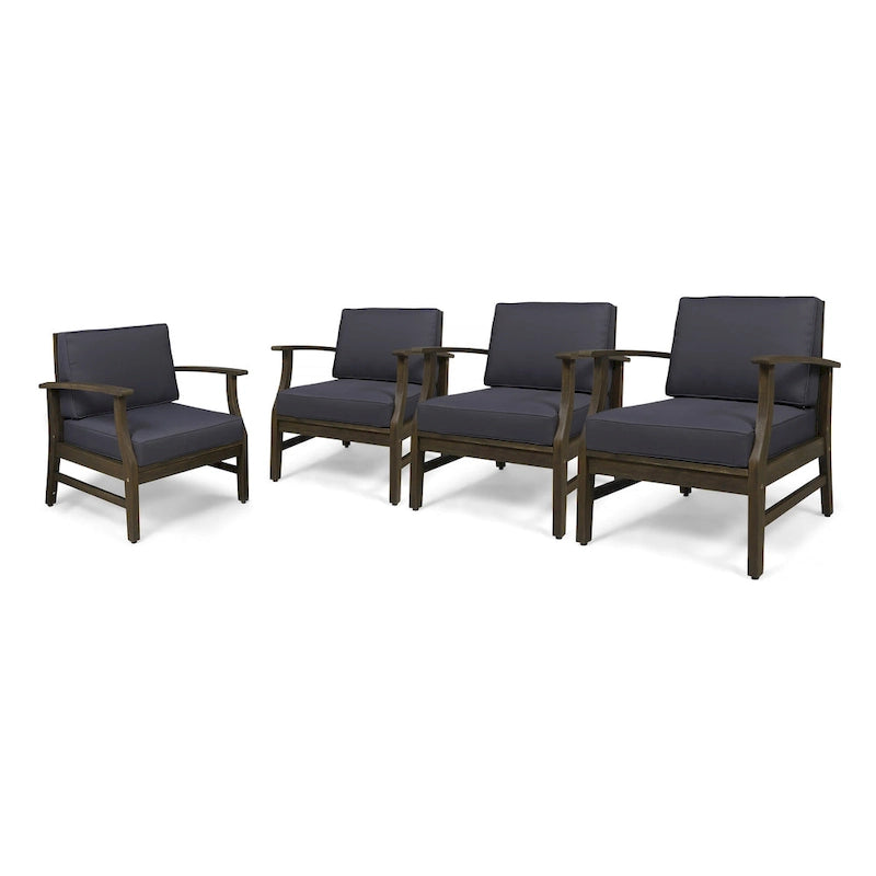 Fauteuil de club Perla d'extérieur en bois d'acacia avec coussin (lot de 4) par Christopher Knight Home