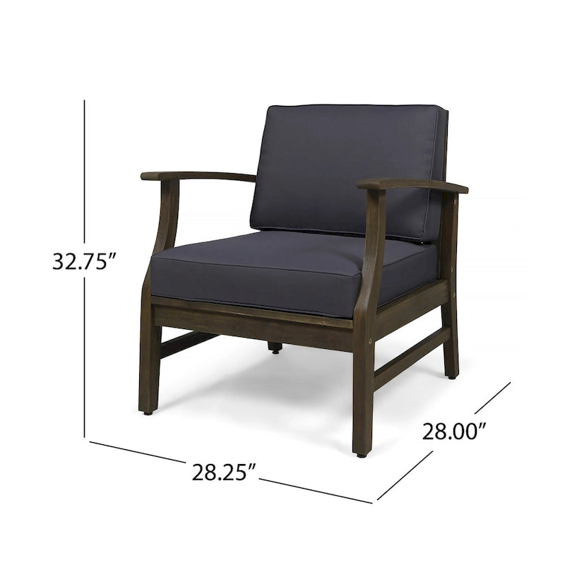 Fauteuil de club Perla d'extérieur en bois d'acacia avec coussin (lot de 4) par Christopher Knight Home