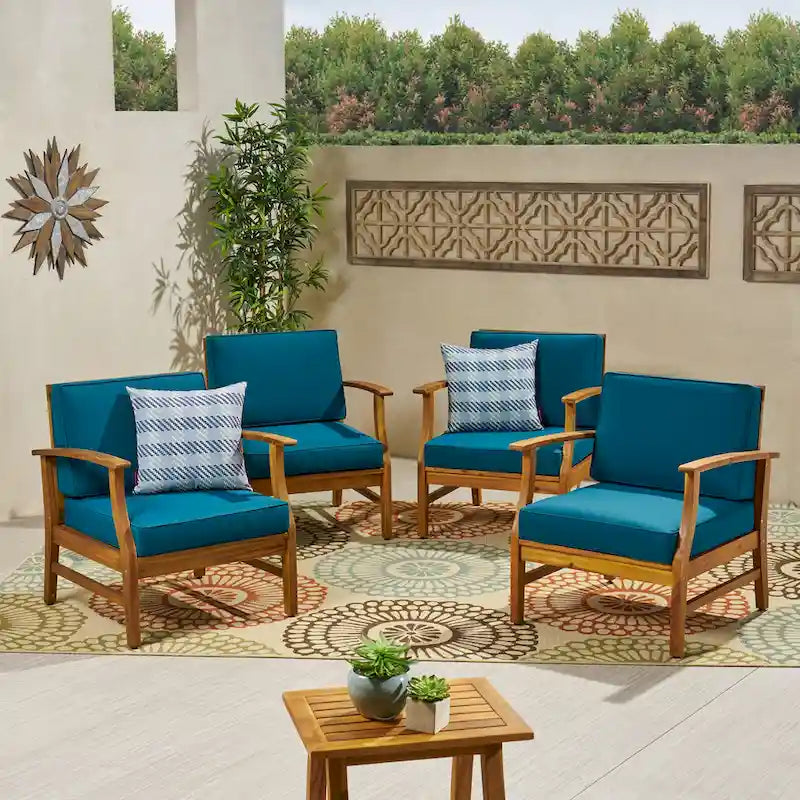 Fauteuil de club Perla d'extérieur en bois d'acacia avec coussin (lot de 4) par Christopher Knight Home