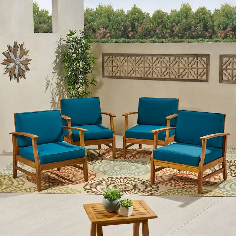 Fauteuil de club Perla d'extérieur en bois d'acacia avec coussin (lot de 4) par Christopher Knight Home