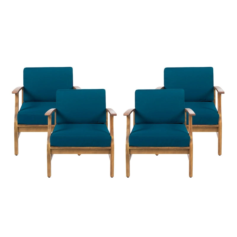 Fauteuil de club Perla d'extérieur en bois d'acacia avec coussin (lot de 4) par Christopher Knight Home