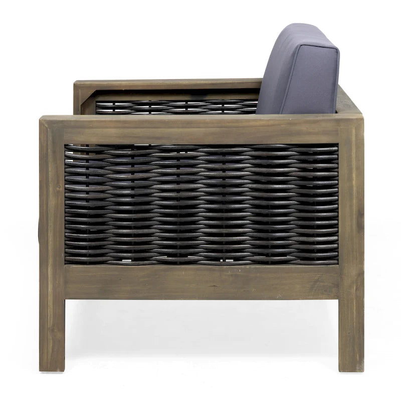 Fauteuil de club en bois d'acacia et osier Linwood Outdoor par Christopher Knight Home - N/A