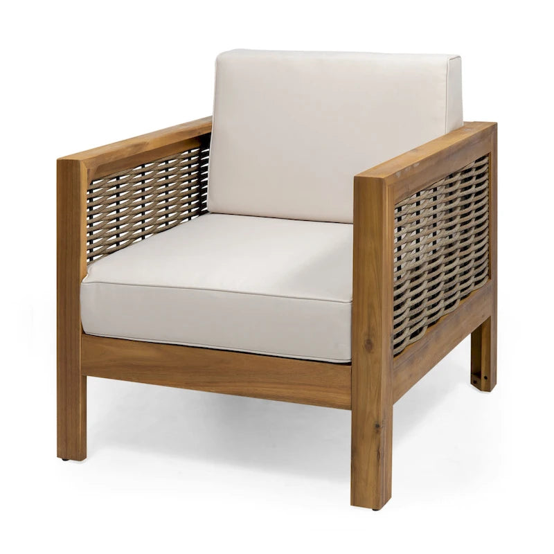 Fauteuil de club en bois d'acacia et osier Linwood Outdoor par Christopher Knight Home - N/A