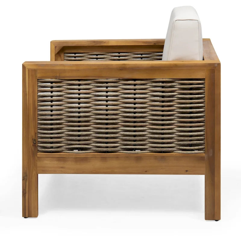 Fauteuil de club en bois d'acacia et osier Linwood Outdoor par Christopher Knight Home - N/A