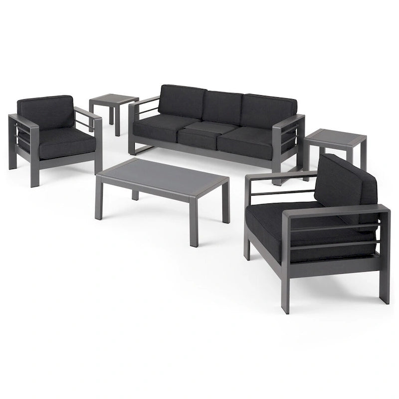 Ensemble de conversation en aluminium 5 places d'extérieur Cape Coral avec 2 tables d'appoint par Christopher Knight Home