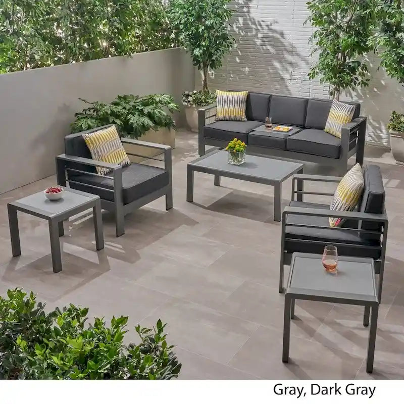 Ensemble de conversation en aluminium 5 places d'extérieur Cape Coral avec 2 tables d'appoint par Christopher Knight Home