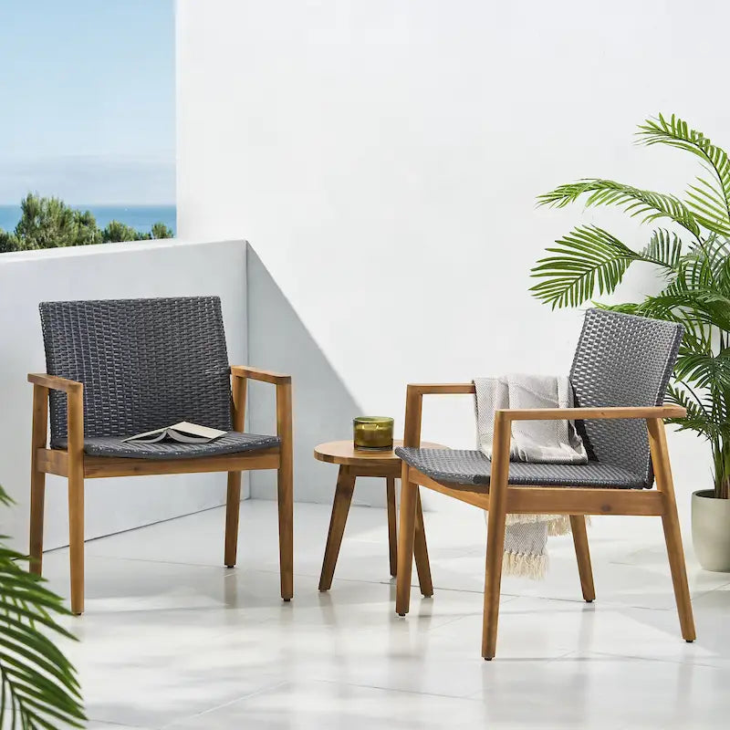Fauteuils de jardin Bryan Wicker et Acacia Wood par Christopher Knight Home