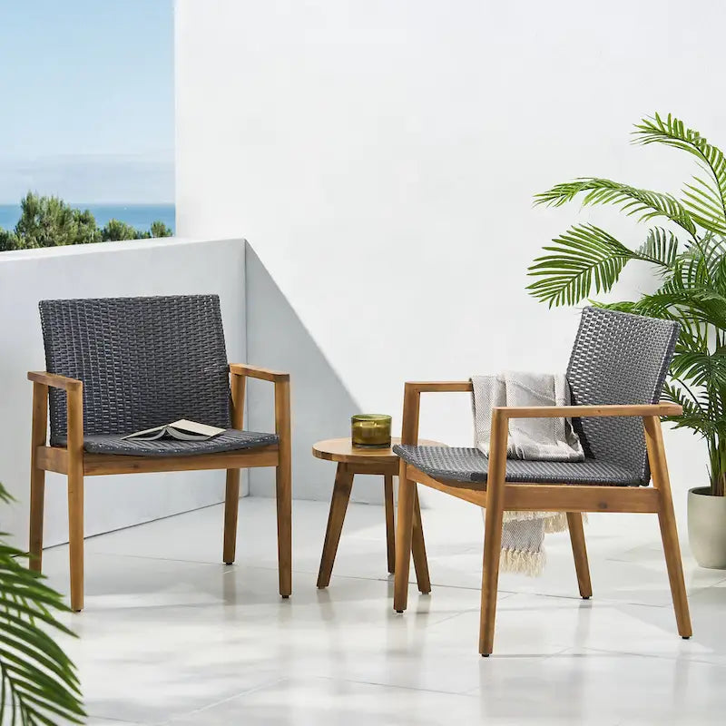 Bryan Wicker and Acacia Wood Outdoor Club Chairs by Christopher Knight Home