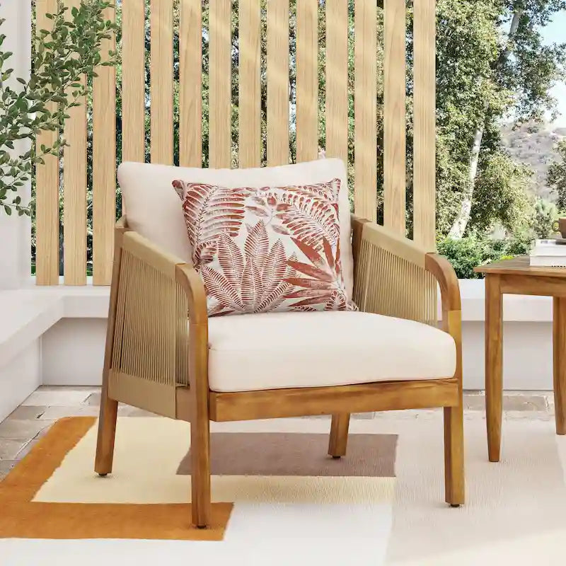 Fauteuil de jardin Jabe en bois d'acacia et osier avec coussins par Christopher Knight Home