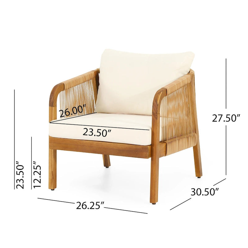Fauteuil de jardin Jabe en bois d'acacia et osier avec coussins par Christopher Knight Home