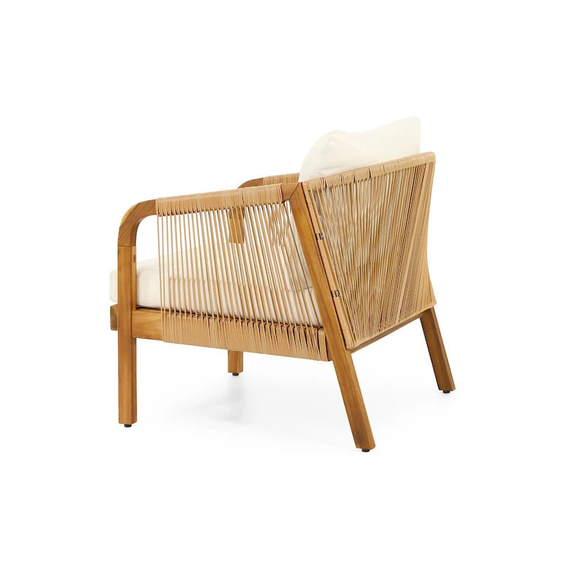 Fauteuil de jardin Jabe en bois d'acacia et osier avec coussins par Christopher Knight Home