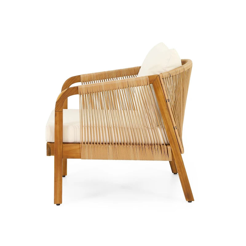Fauteuil de jardin Jabe en bois d'acacia et osier avec coussins par Christopher Knight Home