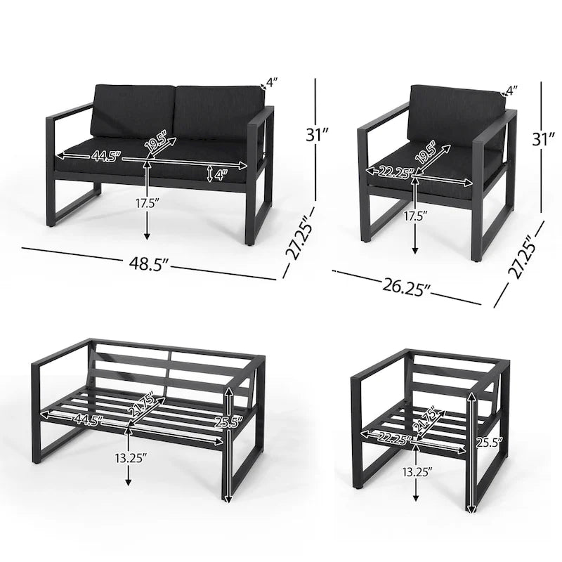 Ensemble de conversation d'extérieur 4 places en aluminium Navan par Christopher Knight Home