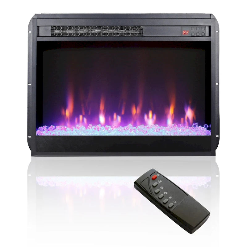 Meuble TV multimédia pour cheminée électrique de 60 pouces avec lumières LED colorées synchronisées - Couleur chêne rustique foncé